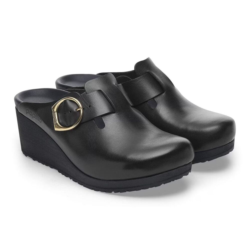 Birkenstock Papillio Women's Fanny Ring Buckle Black Leather Clogs EU 42 NARROW